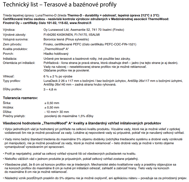 technické informácie termodrevo